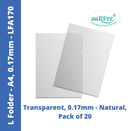 Aarpee A4 L-Folder - Natural, 0.17mm, Pack of 20 (LFA170)