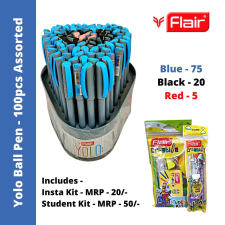 Flair Yolo Ball Pen Assorted 100 pcs Stand (Refer Description)