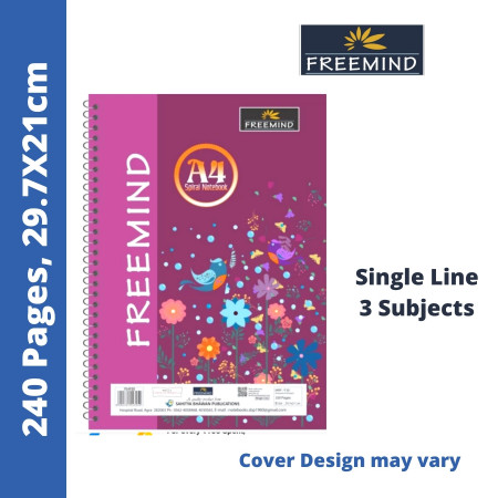 Freemind Long Notebook - Spiral, Single Line, 3 Subjects, 240 Pages, 29.7x21 cm (704902)