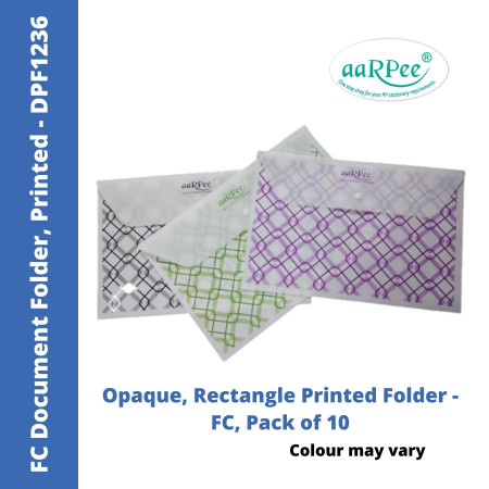 Aarpee FC Opaque Document Folder - Rectangle Print, 0.12 mm, Pack of 10 (DPF1236)