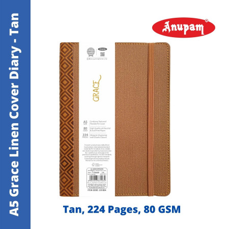Anupam A5 Tan Grace Linen Cover Diary - Ruled, 224 Pages (331034Tan)