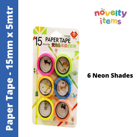 Neon Paper Tape - 6 Shades, 15mm x 5 mtr (11035)
