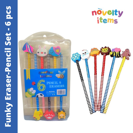 Funky Eraser-Pencil Gift Set - 6 pcs (TP-6)