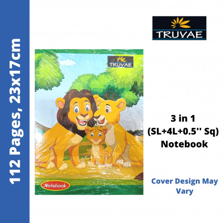 Truvae Notebook - 3 in 1 (SL+4L+0.5'' Sq), 112 Pages, 23x17 cm (514)