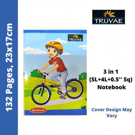 Truvae Notebook - 3 in 1 (SL+4L+0.5'' Sq), 132 Pages, 23x17 cm (544)