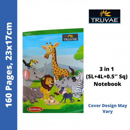 Truvae Notebook - 3 in 1 (SL+4L+0.5'' Sq), 160 Pages, 23x17 cm (574)