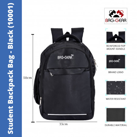 Bag Gear Multipurpose Student Backpack Bag - Black, 40 Ltr (10001)