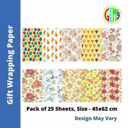 Gift Wrapping Paper - 5 Designs, 25 Sheets of each design