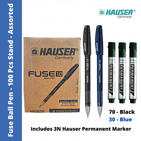 Hauser Fuse 1mm Ball Pen Assorted - 100 Pcs. Stand, Promo Pack (Refer Description)