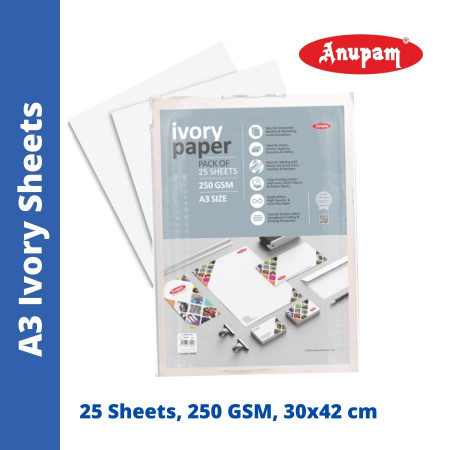 Anupam A3 Ivory Sheets - 25 Sheets, 250 GSM (330006) - New