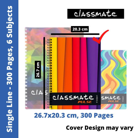 Classmate Pulse 6 Subject - Spiral, Single Line, 300 Pages, 26.7x20.3 cm (02100117) - New