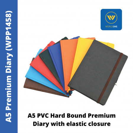 WorldOne A5 PVC Hard Bound Premium Diary with Elastic Closure (WPP1458)