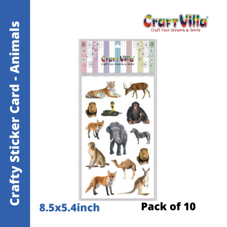 Craftvilla Crafty Glaze Animals Sticker Card - Pack of 10 (Size: 8.5''x5.4'')