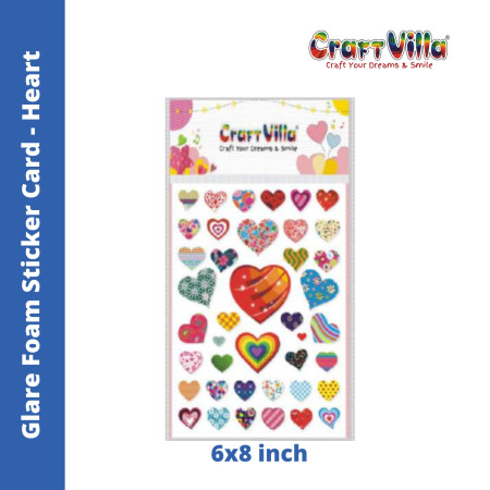 Craftvilla Glare Heart Foam Sticker Card (Size: 6''x8)
