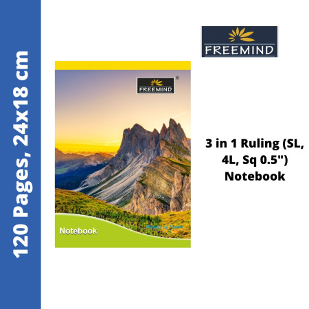 Freemind Notebook - 3 in 1 Rulling (SL, 4L, Sq. 0.5''), 120 Pages, 24x18cm (700297J)