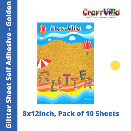 CraftVilla Glitter Sheet A4 - Self Adhesive - Pack of 10 Golden Colour