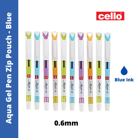 Cello Aqua Gel Pen Zip Pouch - Blue, 0.6mm